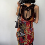 Stylish And Retro Tie-Dyed Printed U-Neck Dress