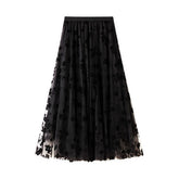 FLOCKED TULLE PLEATED SLIM FIT MIDI SKIRT_CWBMS0382
