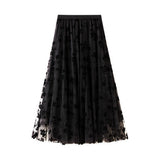 FLOCKED TULLE PLEATED SLIM FIT MIDI SKIRT_CWBMS0382
