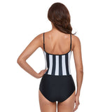 SEXY TIGHT STRIPED SUSPENDER ONE PIECE SWIMSUIT_CWMW0624