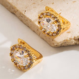 HEART GEOMETRIC CZ STUD EARRINGS GOLD PLATED BRASS_CWMM8516