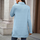 Solid-Color High-Neck Long-Sleeved Slit T-Shirt