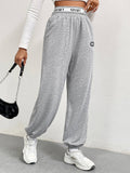 Solid Color Slim Baggy Wide Leg Label Sweatpants