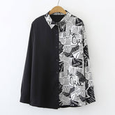 Vintage Patchwork Top Chiffon Long-Sleeved Shirt