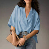 V-Neck Casual Loose Solid-Color Shirt