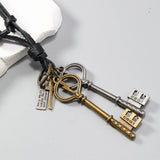 CREATIVE DOUBLE KEY PENDANT COWHIDE NECKLACE_CWMM4593
