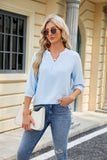 V Neck Button Solid Color Loose T Shirt_Cwtsts0188