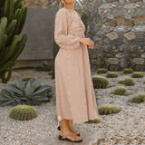 Square Collar Plaid Loose Swing Mid-Length Dress