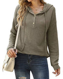 Waffle Solid Color Baggy Hooded Button Knit