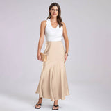 SATIN SKIRT HIGH WAIST STITCHING LONG SKIRT_CWBSS0380