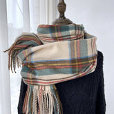 PLAID WINTER SCARF VINTAGE TASSEL SHAWL FOR WOMEN_CWASC1473