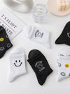 CARTOON BLACK AND WHITE SMILING FACE WOMENS SOCKS_CWMS1415