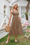 Square Neck Pleated Large Swing Sleeveless Dress