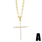 GOLDEN ZIRCON CROSS PENDANT NECKLACE_CWAJE0905