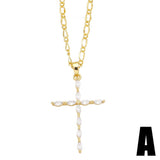 GOLDEN ZIRCON CROSS PENDANT NECKLACE_CWAJE0905