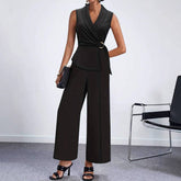 Wrap Style Lace-Up Suit Pants Wide-Leg Jumpsuit