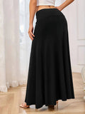 Solid Color High Waist Base Long Textured Skirt