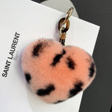 LEOPARD PRINT FUR BALL HEART SHAPE BAG KEYCHAIN_CWMM2451