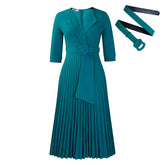 FASHION SUIT COLLAR PLEATED WAIST PLUS SIZE DRESS_CWDMD3653