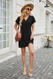 Solid Color V-Neck Short-Sleeved Casual Dress
