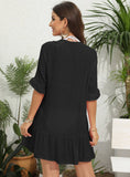 V-Neck Ruffled Button Up Cardigan Casual Dress