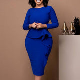 SOLID COLOR HIP WRAPPED PLUS SIZE RUFFLED DRESS_CWDMD3705