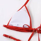 Tie Side Bikini Set Shiny Solid Color Swimsuit