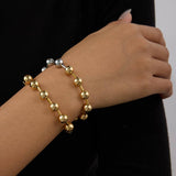 MINIMALIST 18K GOLD SILVER STEEL BEAD BRACELET_CWAJE4902