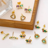 COLORED ZIRCON HEART BOW EARRINGS_CWAJE1007