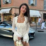 Square Collar Flared Sleeve Lace Shirt Of Top