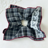 Vintage Plaid Scarf Layered Scrunchie Tie_Cwaha07671