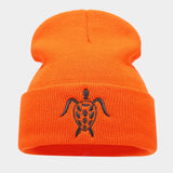 Turtle Embroidery Knitted Hat Outdoor Warm Beanie_Cwah2091
