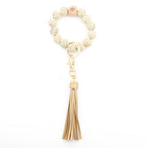 LEOPARD WOOD BEAD BRACELET KEYCHAIN WITH TASSEL_CWMM7016