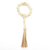 LEOPARD WOOD BEAD BRACELET KEYCHAIN WITH TASSEL_CWMM7016