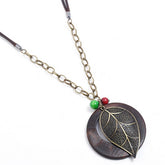 Wax Wire Alloy Large Leaf Long Necklace_Cwmm4619