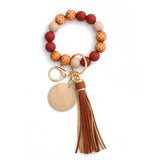 CHECKERBOARD WOOD BEAD BRACELET SILICONE KEYCHAIN_CWMM6877
