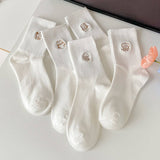White New Embroidered Simple Middle Socks_Cwms0910