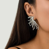 PUNK STYLE MINIMALIST FAN SHAPED BURR EARRINGS_CWAJE1154