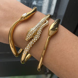 18K GOLD SNAKE OPEN BANGLE WITH ZIRCON NO FADE_CWAJE4699