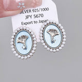 OIL PAINTING BLUE GINKGO LEAF EARRINGS_CWAJE2041
