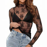 SEMI SHEER MESH LACE SEXY SLIM BOTTOMING SHIRT_CWTBLL2662