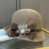 KNITTED SUNSHADE MESH FLOWER BOW BUCKET HAT_CWAH1212