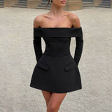 Strapless Backless Long-Sleeved A-Line Dress