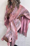 Cwocas0051_Contrast Color Pompom Tassel Knitted Shawl