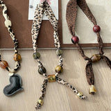 Leopard Beaded Silk Scarf Necklace Vintage_Cwaha08036