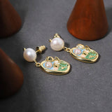 NEW HIGH END RETRO LITERARY SUNSET PEARL EARRINGS_CWAJE3794