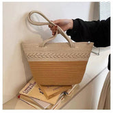 NEW COLOR BLOCK SINGLE SHOULDER STRAW BAG_CWAB1880