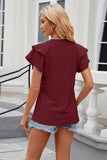 V Neck Solid Color Double Sleeved Casual T Shirt_Cwtsts0287
