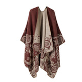 CASHEW FLOWER SHAWL SLIT CAPE DOUBLE SIDED SCARF_CWASC2222