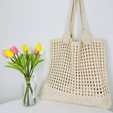 Cwab5059_Solid Color Hollow Bag Single Shoulder Woven Bag